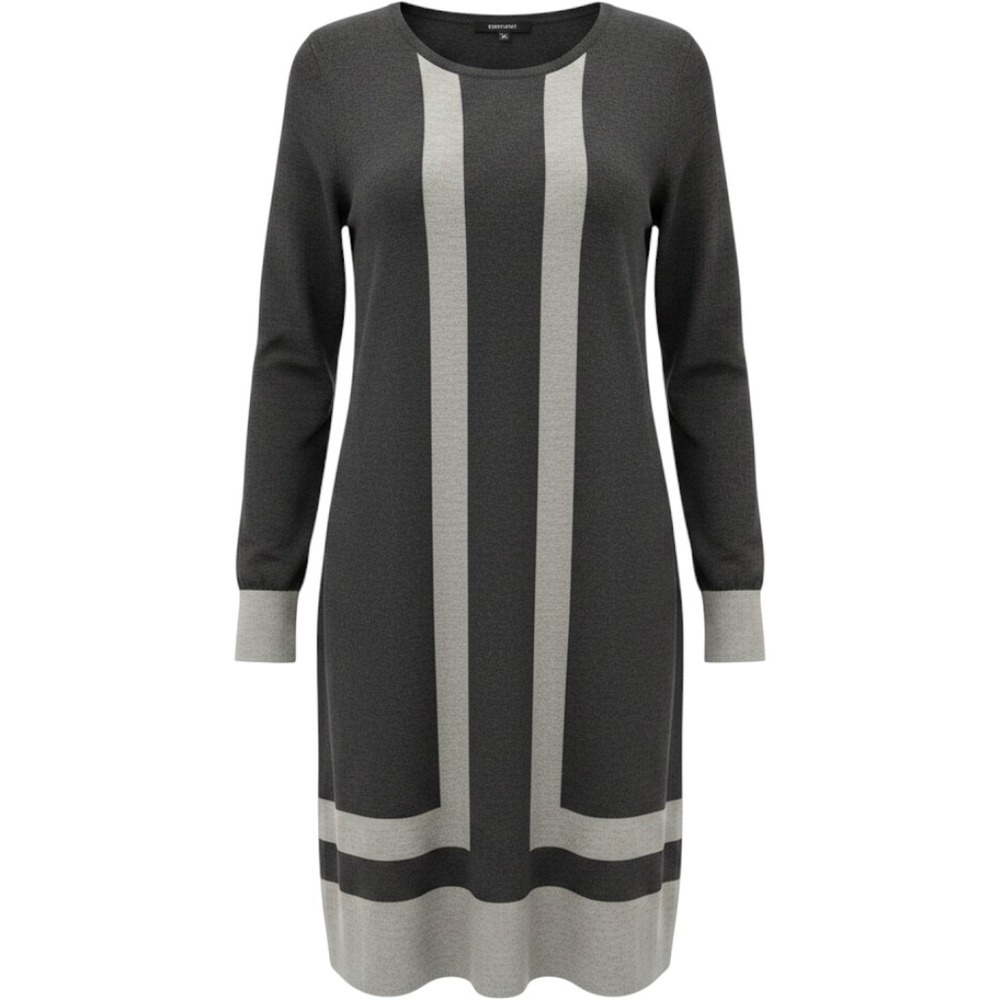 PREMISE Womens Long Sleeve Sweater Dress Gray Stripe Colorblock Knit Casual